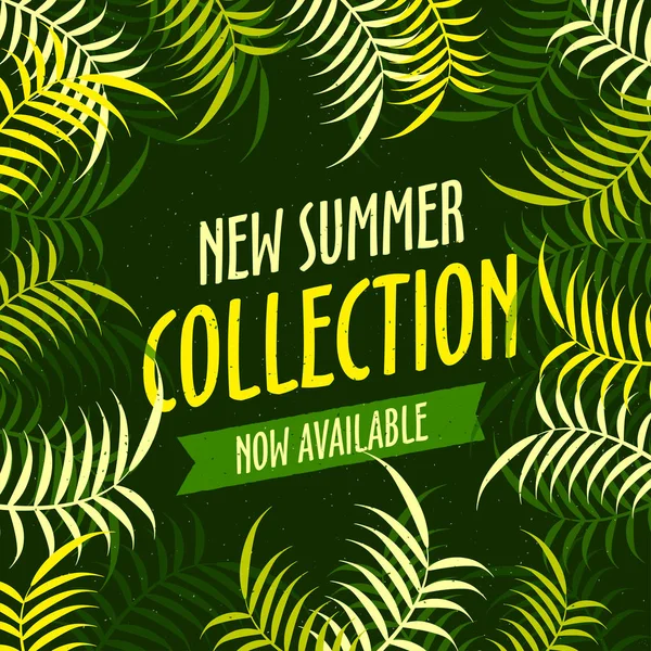 Nouvelle affiche ou bannière de collection d'été avec feuilles vertes . — Image vectorielle