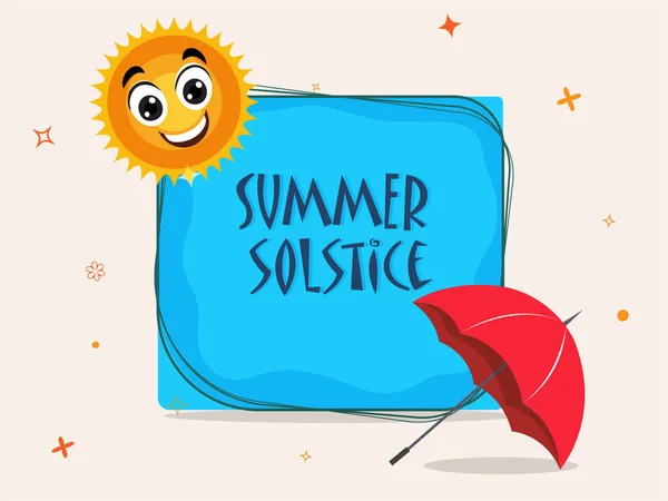 Cartaz de solstício de verão, ou design de banner com sol feliz, e umb — Vetor de Stock