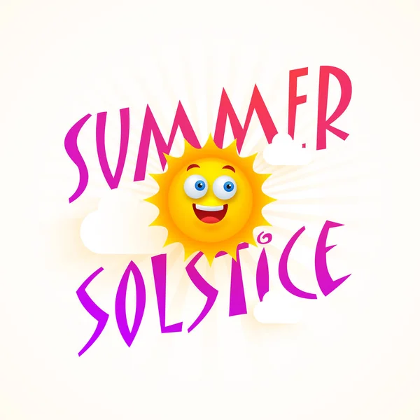 Θερινό ηλιοστάσιο αφίσα, ή σχεδιασμός Banner με ήλιο ευτυχής. — Διανυσματικό Αρχείο