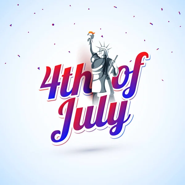 Texto colorido 4 de julho com Estátua da Liberdade . —  Vetores de Stock