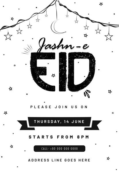 Jashn-e-eid plakátu, nápisu nebo leták design s detaily události. — Stockový vektor