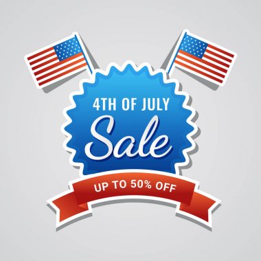 4 Temmuz, satış konsepti ile gri arka plan üzerinde Amerikan bayrağı.