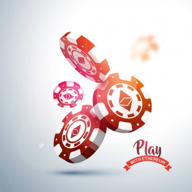 gri arka plan ethereum sembolü ile 3D kırmızı ve beyaz fiş. 