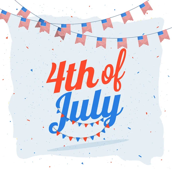 4η Ιουλίου γιορτή έννοια με το κομψό κείμενο και bunting σημαίες. — Διανυσματικό Αρχείο