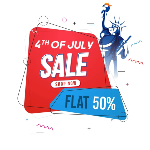 4 de julho, conceito de venda com Estátua da Liberdade, e Flat 50% Oferta . — Vetor de Stock