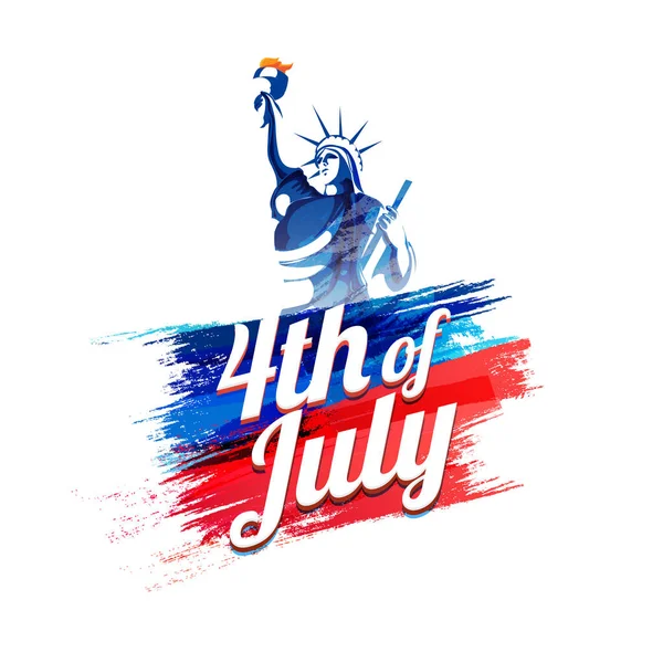 4Th July American Independence Day Celebration Concept Waving Flags Statue — Stock Vector