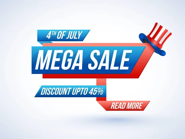 4. Juli, Mega-Verkaufskonzept mit Hut auf weißem Hintergrund. — Stockvektor