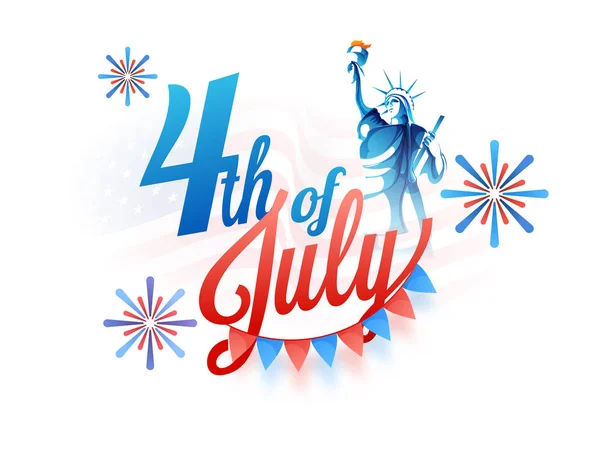 Julho Conceito Celebração Dia Independência Americana Com Bandeiras Acenando Estátua —  Vetores de Stock