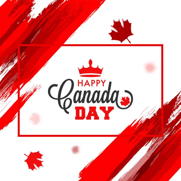 愉快的加拿大天庆祝概念以时髦文本, 红色枫叶. — 图库矢量图片