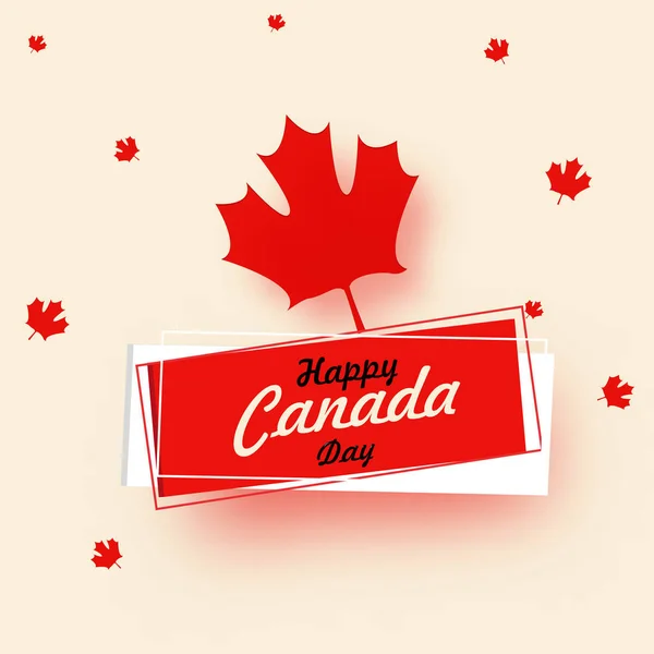 Glad Canada Day design med röd lönn löv på beige bak — Stock vektor