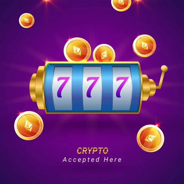 Ethereum coins, and roulette on sparkling purple background. Flyer, poster or banner design. — Stock Vector