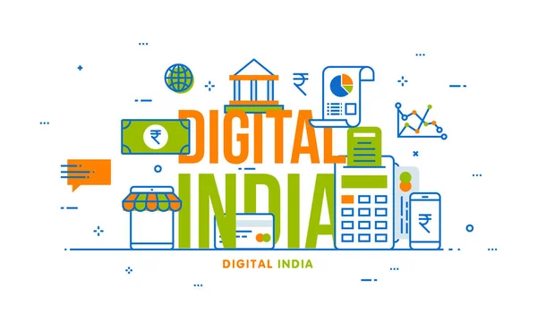 Digital India Concept avec des éléments financiers, et nationale tri — Image vectorielle