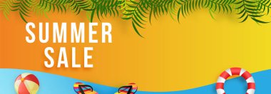 Yaz Satılık, web banner tasarımı plaj topu, parmak arası terlik ve s