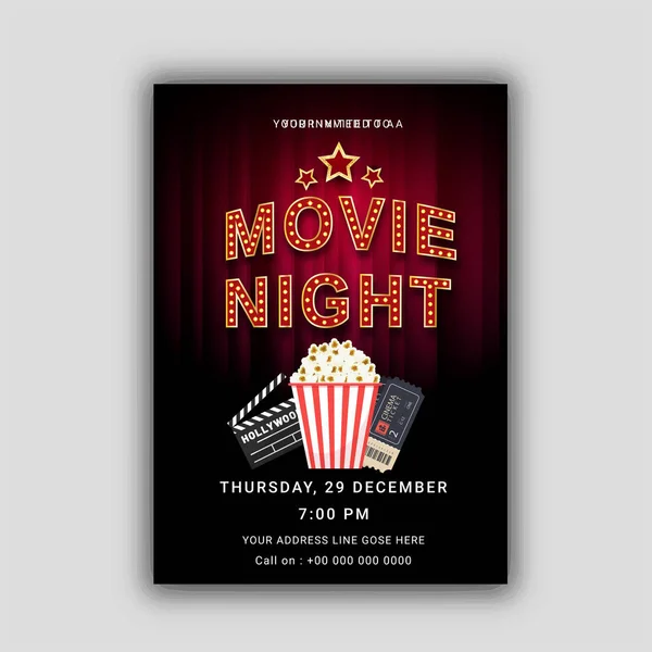 Movie Night Concept Modello Creativo Poster Cinematografico Banner Con Luci — Vettoriale Stock