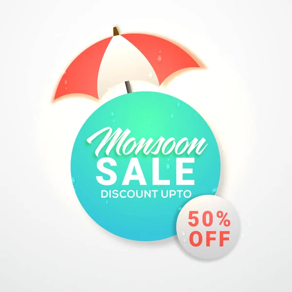 몬 순 판매 개념 우산 및 할인 최대 50% 할인 제공. — 스톡 벡터