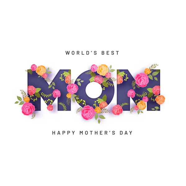 Text mamma dekorerat med vackra, färgglada blommor . — Stock vektor