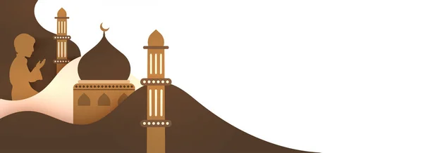 Web-Header oder Banner-Design mit Papierschnitt eines islamischen Jungen beten — Stockvektor