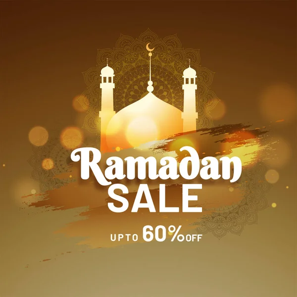 Świętego islamskiego miesiąca Ramadan sezon sprzedaż koncepcja z Złoty Meczet na mandali kwiatowy wzór tła. Upto 60% rabatu oferta. — Wektor stockowy