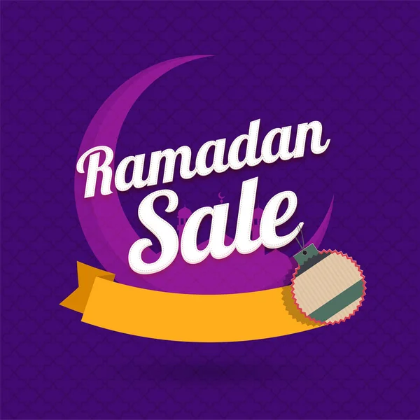 Mezzaluna con tag, Ramadan Testo in vendita su abstract viola bac — Vettoriale Stock