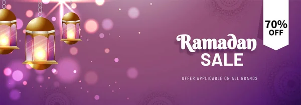 Banner web con faroles iluminados colgantes. Ramadán Venta conce — Archivo Imágenes Vectoriales
