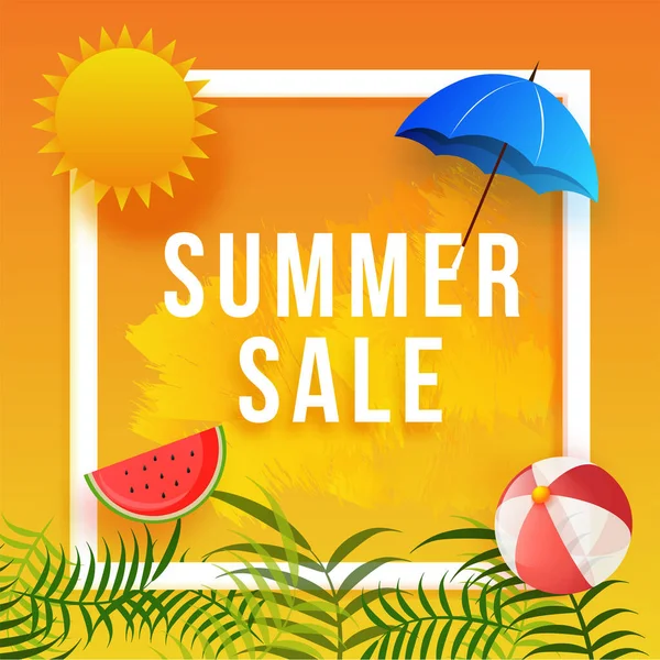 Zomer verkoop Poster, Banner of Flyer Design met zon, paraplu, w — Stockvector