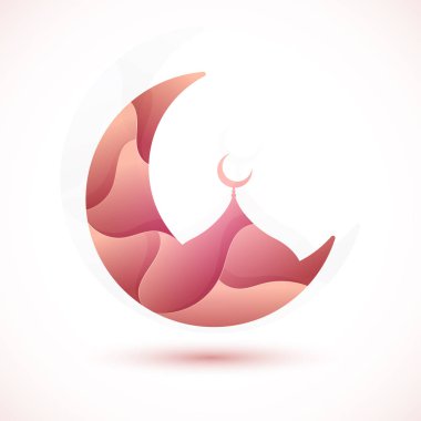 Arapça altın kaligrafi metin Eid Mubarak, ışıklı fener mor arka plan üzerinde asılı. 