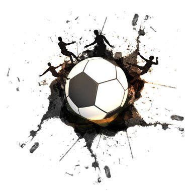 Futbolcular futbol topu beyaz arka plan üzerinde etrafında silüeti.