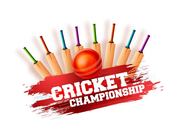 Cricket championship concept with mutliple bats, ball on grungy orange background.