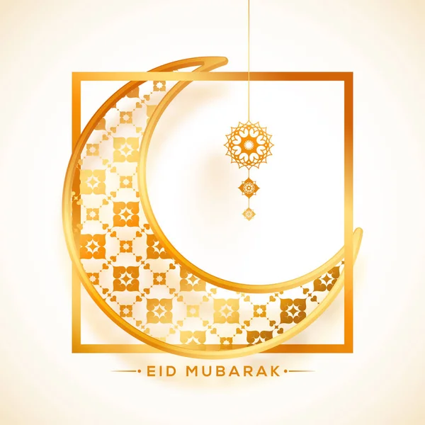 Goldene Mondsichel Einem Quadratischen Rahmen Eid Mubarak Feier Konzept — Stockvektor