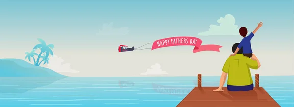 Egy Fia Apja Váll Látás Óceánon Együtt Fejléc Vagy Banner — Stock Vector