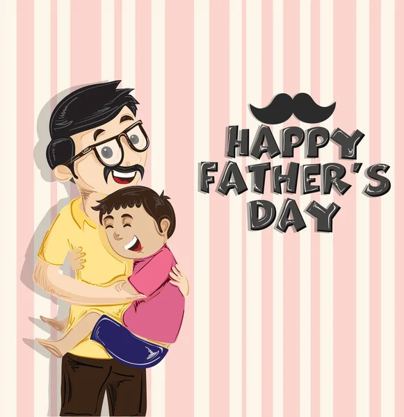 ビンテージの背景に彼の父を抱き締める息子と幸せな父の日お祝いコンセプト — ストックベクタ