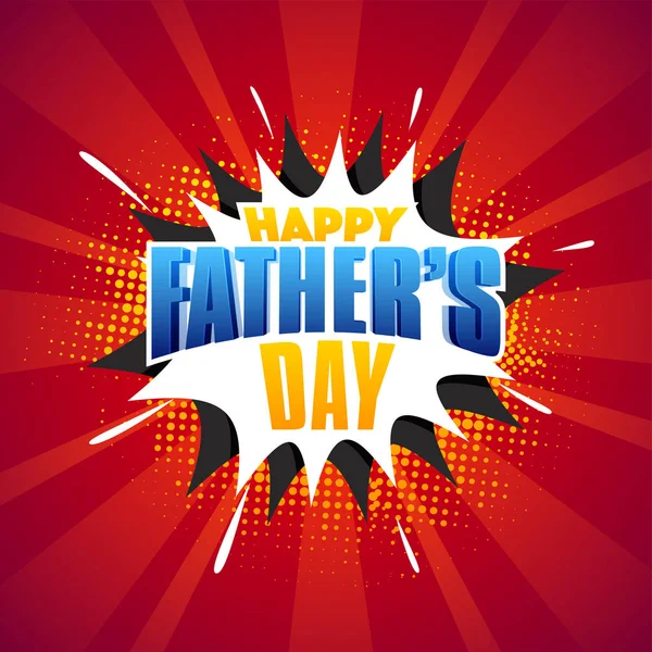 Stylish Text Happy Father Day Pop Art Red Rays Background — Stock Vector