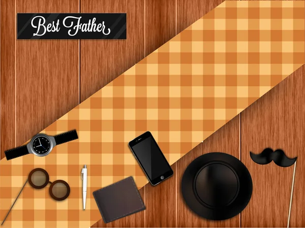 Fête Des Pères Heureux Concept Célébration Avec Cravate Smartphone Lunettes — Image vectorielle