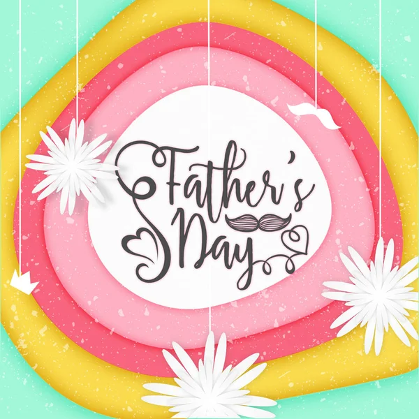 Fathers Day Typography Colorful Layered Paper Background White Flowers — Stock Vector