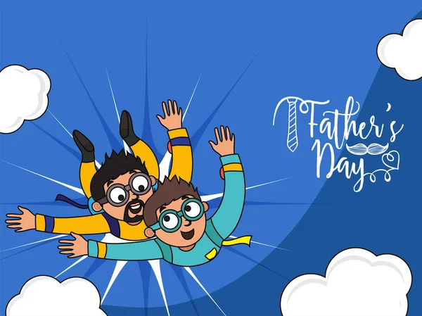Vatertagsfest Mit Vater Sohn Duo Genießt Fallschirmspringen Auf Blauem Wolkenhintergrund — Stockvektor