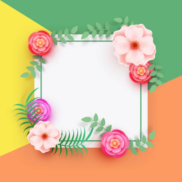 Banner Cuadrado Decorado Con Hermosas Flores Sobre Fondo Colorido Espacio — Vector de stock