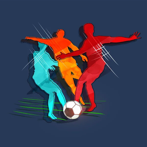 Πολύχρωμο Silhouetter Από Ποδοσφαιριστές Δράση Μπλε Φόντο — Διανυσματικό Αρχείο