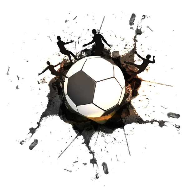 Silhouette Footballers Soccer Ball White Background — Stock Vector