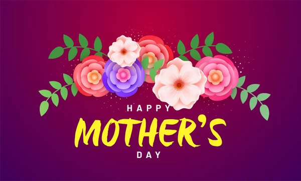 Hermosas Flores Texto Feliz Día Madre Sobre Fondo Púrpura — Archivo Imágenes Vectoriales