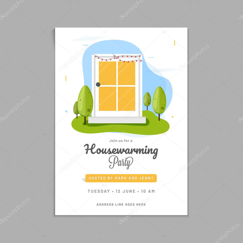 Housewarming party invitation card design.