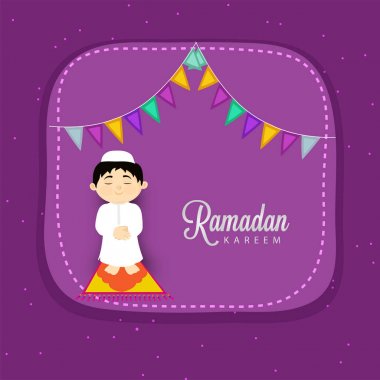 Ramazan Kareem Festivali kutlama kavramı Müslüman çocuk mor arka plan (namaz sunan) dua ile. 