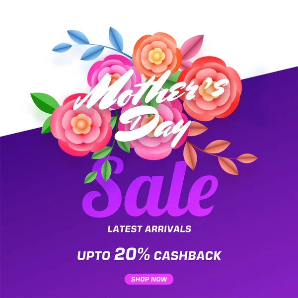 Beautiful flowers on purple and pink background. Mother's Day sale concept.