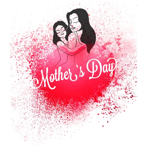 Illustration Mother Hugging Her Daughter Beautiful Pink Grunge Background Mother — Stock Vector