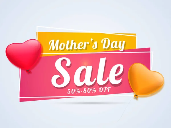 Mãe Day Sale Banner Design Com Balões Forma Coração Brilhante — Vetor de Stock