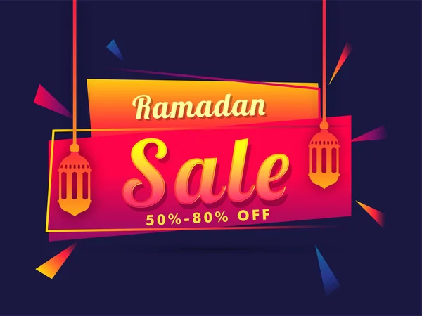 Ramadán Oferta Venta Banner Diseño Póster Con Linternas Colgantes Texto — Archivo Imágenes Vectoriales