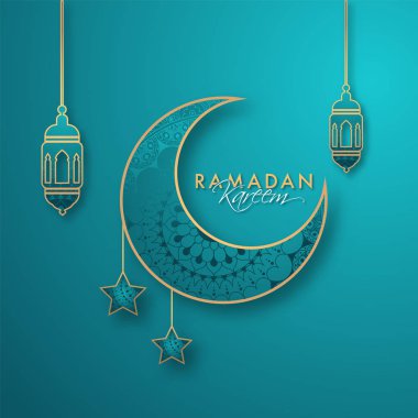 Hilal ay asılı fenerler ve yıldız. Ramazan Kareem f