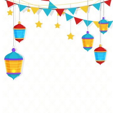 Işıklı fenerler, altın yıldız asılı ve bayraklarıyla kiraz kuşu