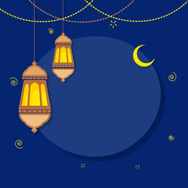 Hanging illuminated lanterns, moon and space for your message. — Stock Vector