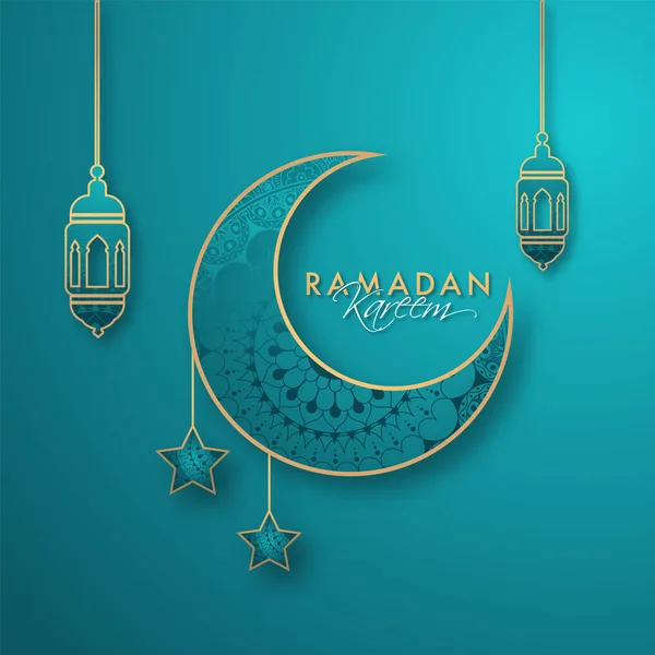 Sierp Księżyca z wiszące lampiony i gwiazdek. Ramadan Kareem f — Wektor stockowy