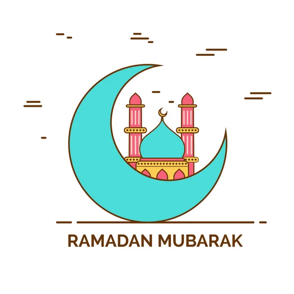 Luna creciente con mezquita sobre fondo blanco. Ramadán Mubarak c — Archivo Imágenes Vectoriales